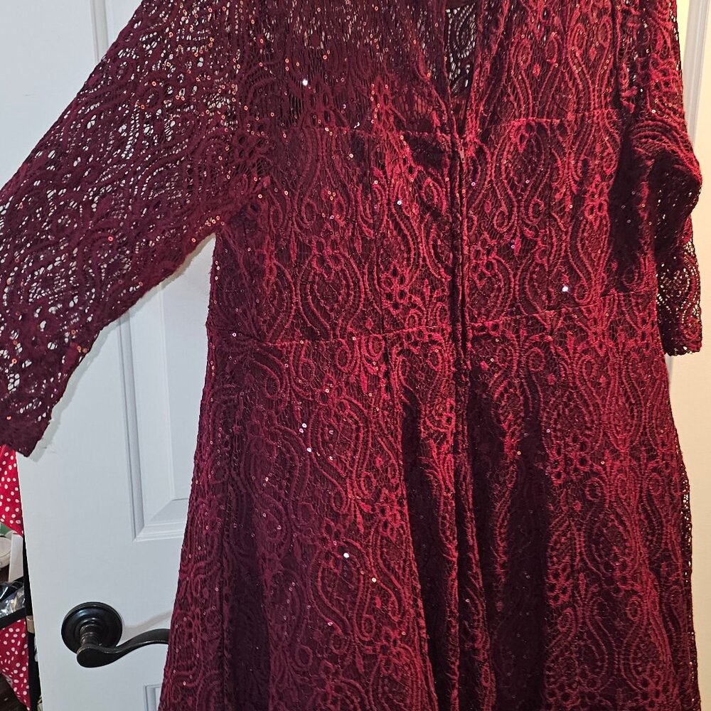 Torrid Formal Dress Sequins Burgundy Lace Gown | Wedding Guest - Picture 6 of 12